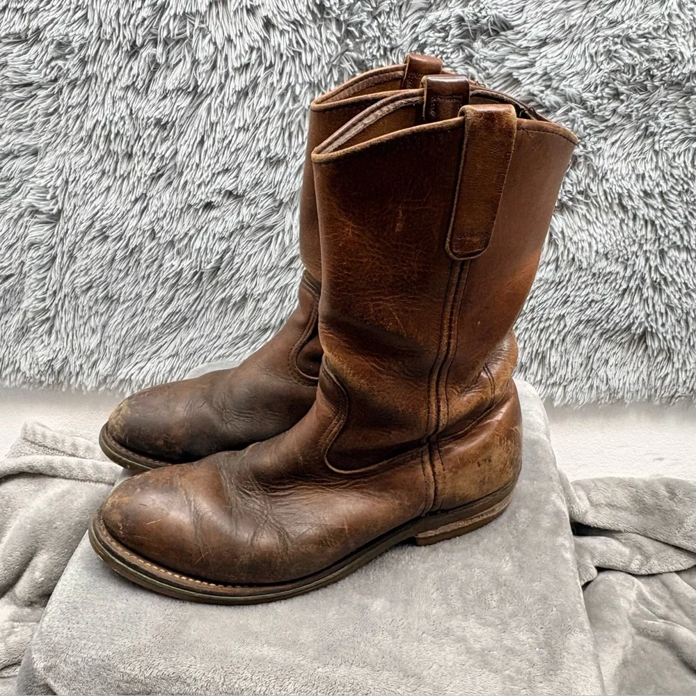 Red Wing Boots Mens Size 8.5 E Steel Toe Pecos Pull On Work Brown Leather USA